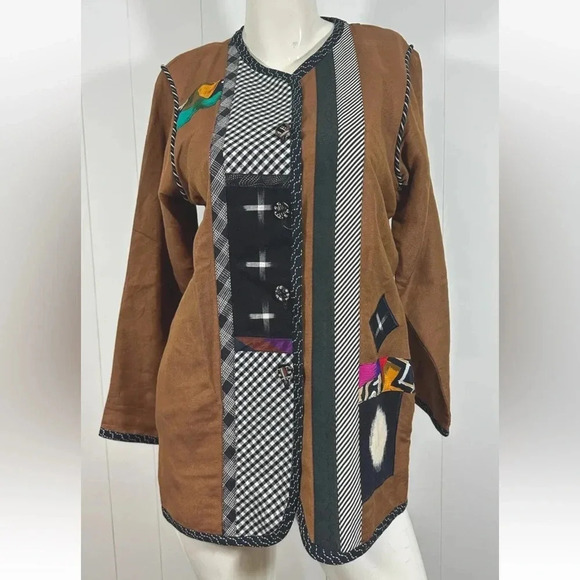 lynn Murray Jackets & Blazers - Lynn Murray Brown Colorful Wearable Art Applique Patches Jacket Coat Sz 4